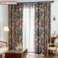 american pastoral large floral curtain cotton and linen printing finished high shading floating curtains for living room bedroom