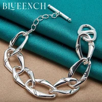 blueench 925 sterling silver geometric ot buckle bracelet for men women punk hip hop fashion jewelry