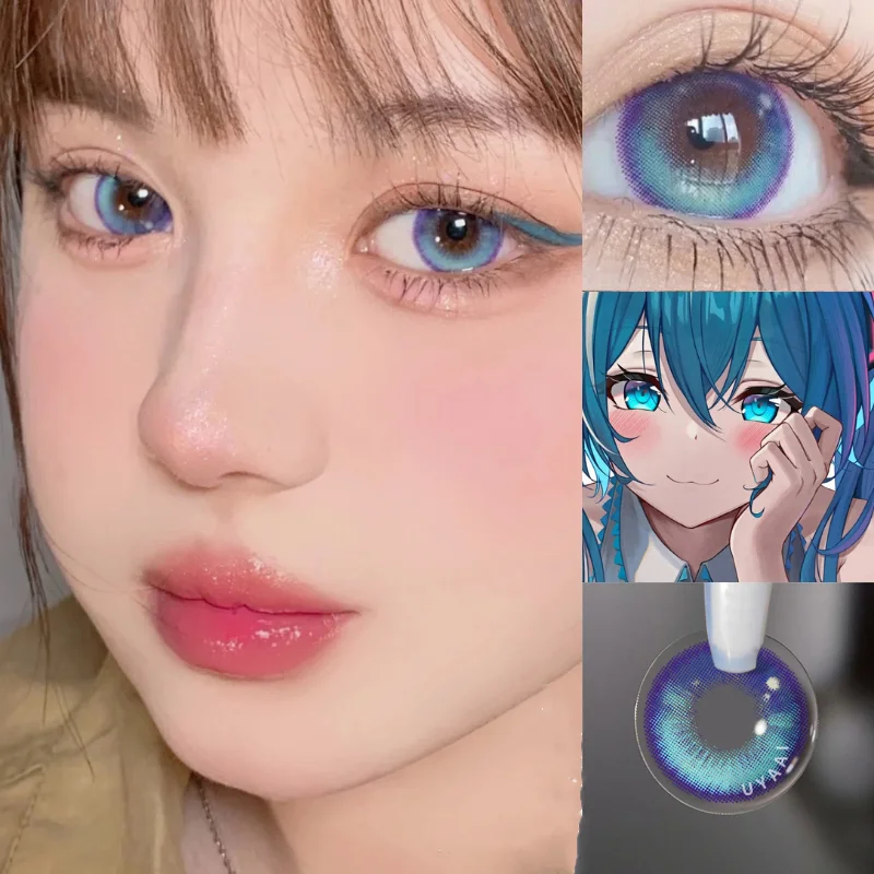 UYAAI 2Pcs Colored Contact Lenses Blue Purple Graduated Color Contact Lenses Cosplay Pupils Green Contact Lenses For Eyes