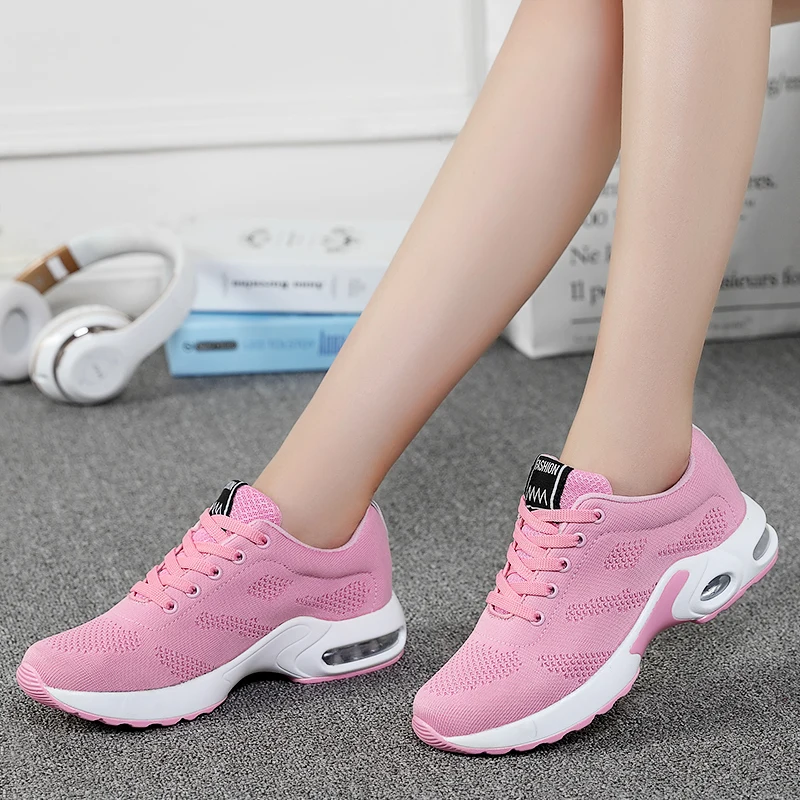 Women's Sneakers Fashion Running Shoes Air Cushion Soft Sole Tennis Shoes Outdoor Mesh Breathable Sneakers