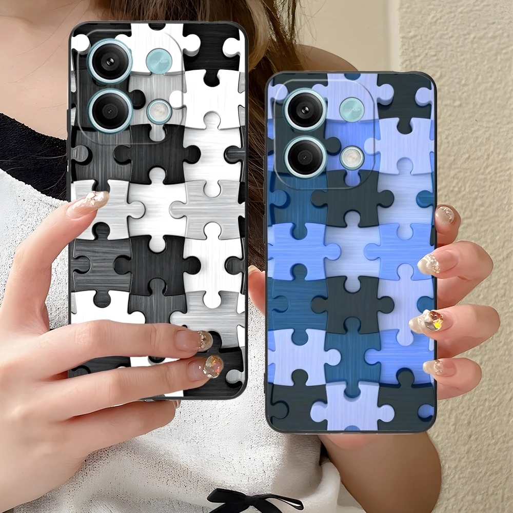 Чехол для мобильного телефона Puzzle Pretty Fashion Xiaomi Redmi Note 13 12 11 10 9 8 7 6 S A Pro Lite Plus 5G черный