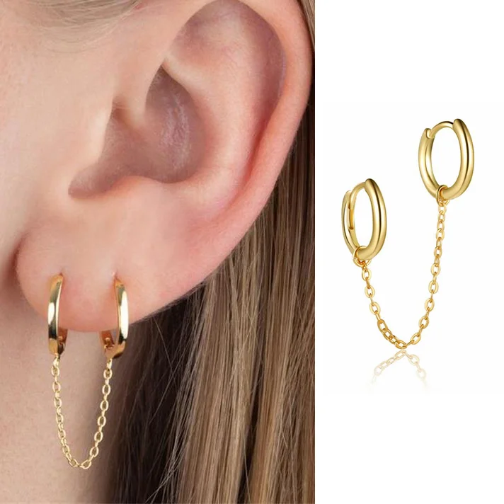 

Fashion Double Circle Hoops Chain Hoop Earrings Ear Buckle Cartilage Huggies Earrings for Women Jewelry Gift Customized Earrings