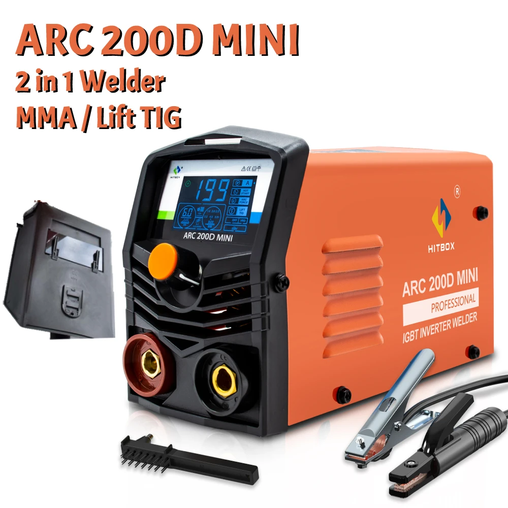HITBOX 2 в 1 200A MMA & LIFT TIG ARC200D мини сварочный аппарат, ЖК-цифровой дисплей, инвертор, паяльник/горячий старт, дуговое усилие
