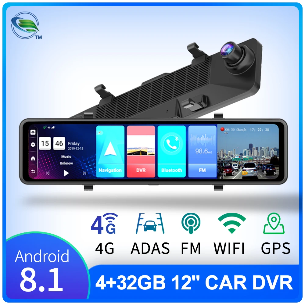 

Видеорегистратор-зеркало заднего вида, 12 дюймов, 4G, Android 8,1, FHD 1080P