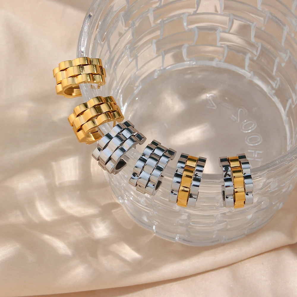 

2022 New Cool Fashion Thick Chunky Watchband Small Hoop Earrings Gold Silver Color Metal Stainless Steel Earrings For Woman