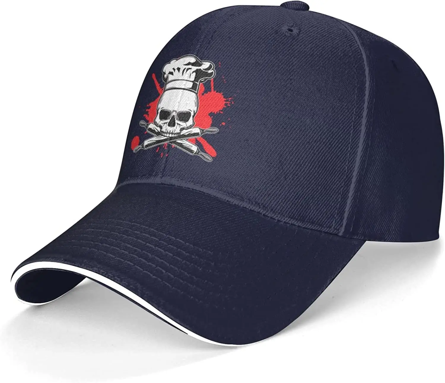

Skull Chef Cook Gift Women Cowboy Baseball Cap Adjustable Men Trucker Dad Sandwich Golf Hat Navy