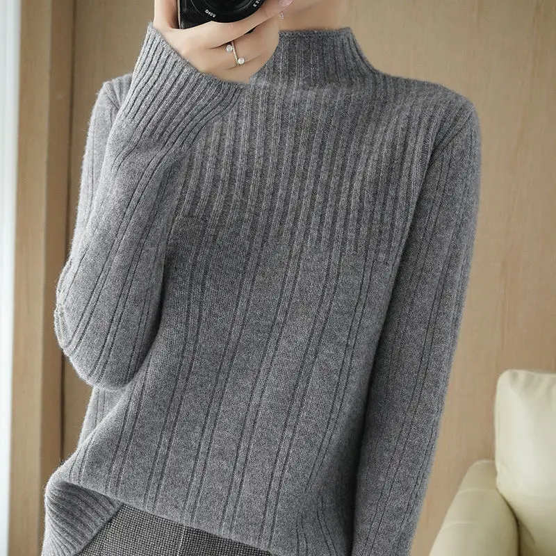 

Женский трикотажный свитер-водолазка, повседневный базовый облегающий эластичный мягкий пуловер в рубчик, модель 2023 года, V348