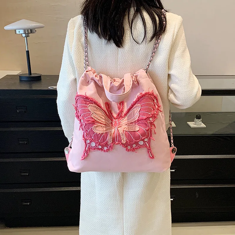 Internet Celebrity Commuter Women's Small Back 23 New Niche Personality Embroidered Backpack Trend Drawstring Bucket Bag