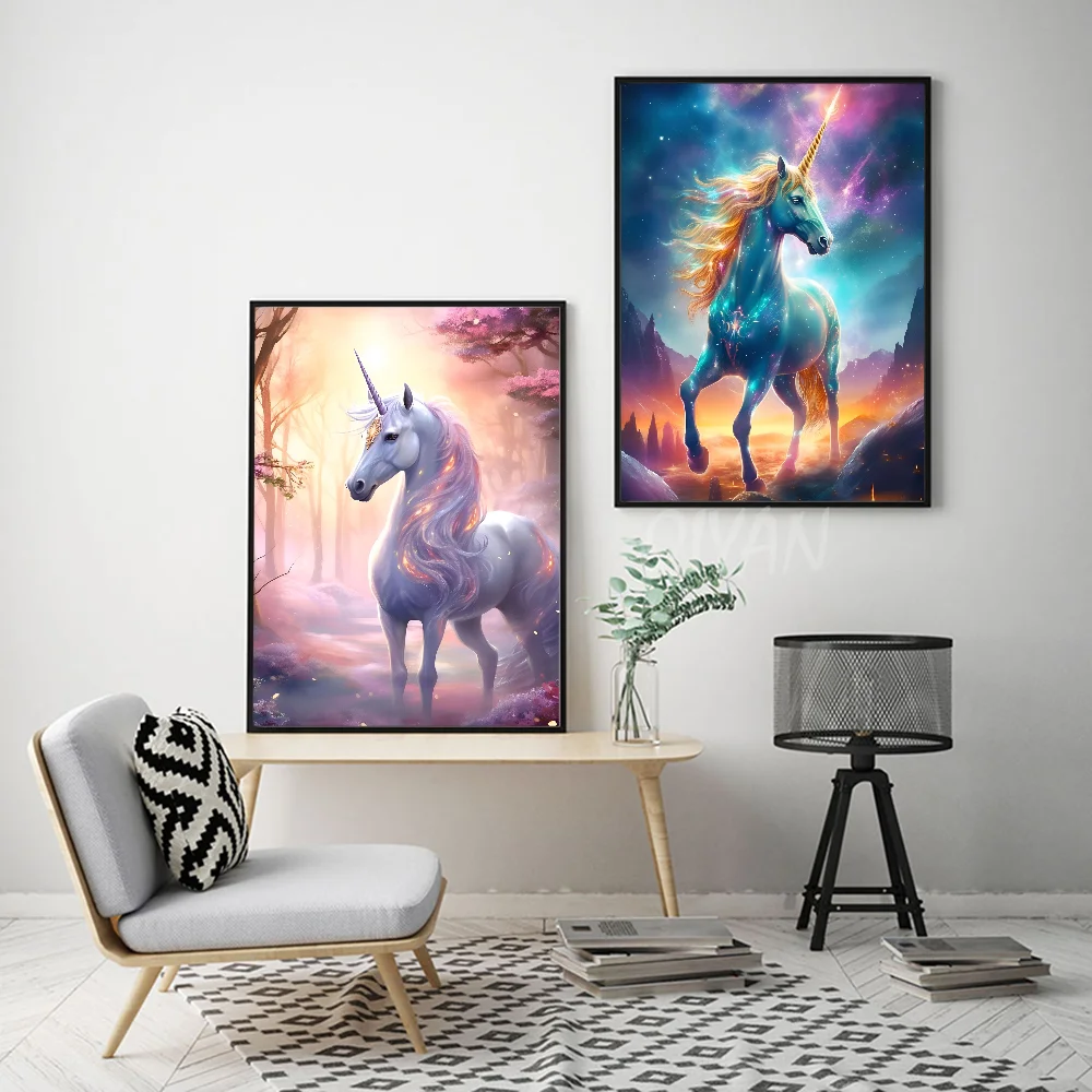 Красивый Розовый Волшебный Единорог Красочный Пегас Абстрактный Плакат