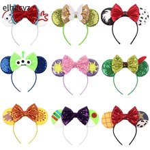 10Pcs Wholesale Popular Sequins Mouse Ears Headband Glitter Hair Bow Girls Women Party Hairband Kids Festival Hair Accessories