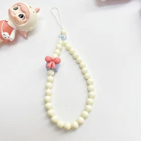 fashionable temperament beige imitation pearl bowknot mobile phone chain female anti lost lanyard delicate jewelry accessories