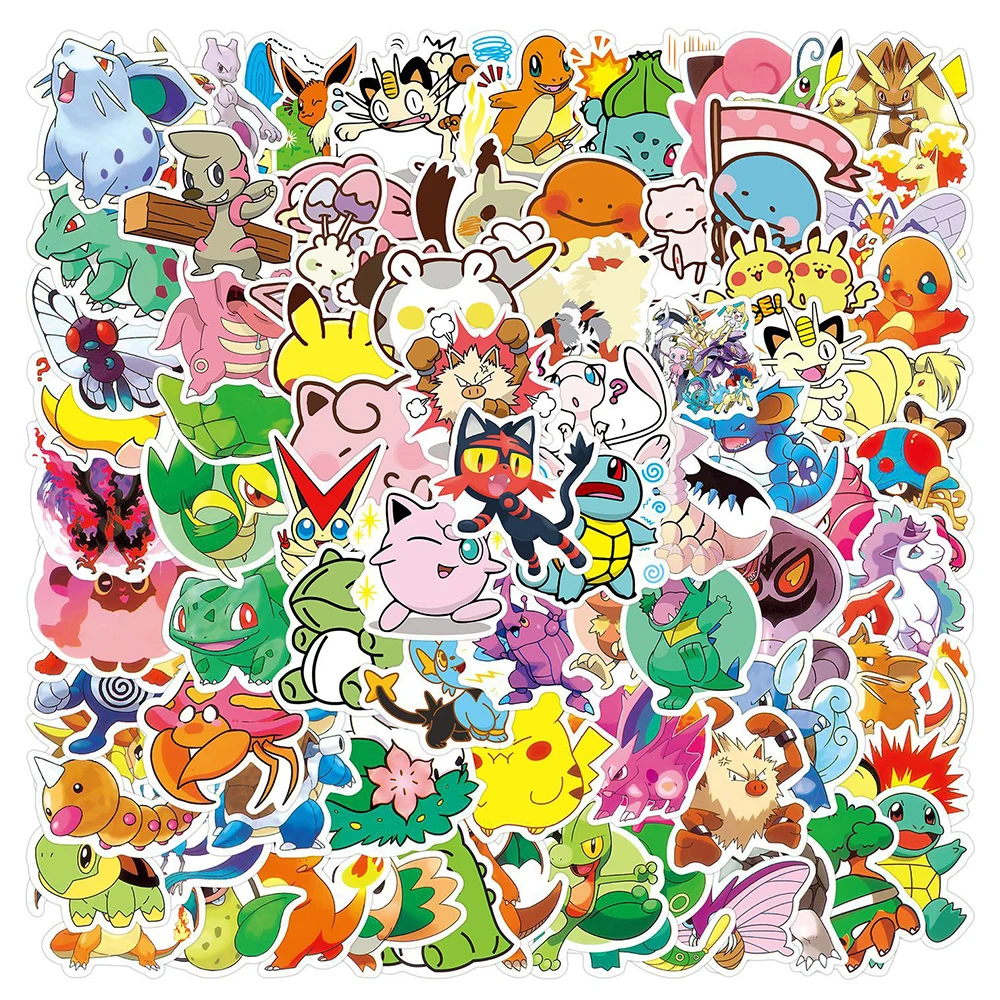 

10/30/50/100pcs Kawaii Anime Pokemon Stickers for Kids Toys Cute Pikachu Bulbasaur Cartoon Decals Laptop Car Bike DIY Sticker