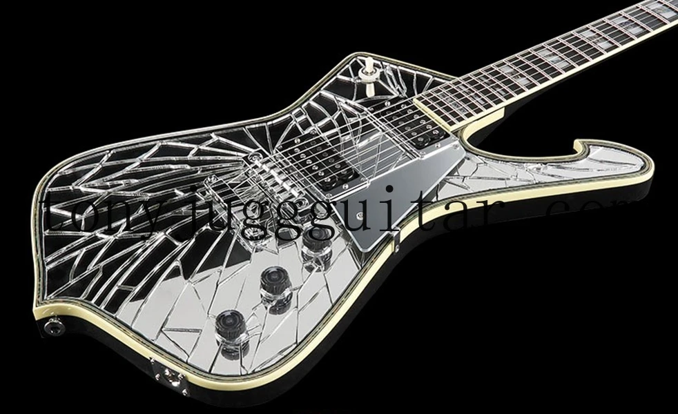 

ICEMAN Paul Stanley Cracked Mirror Acrylic Top Electric Guitar Abalone Body Binding, Chrome Pickguard & Flame Shaped Tailpiece