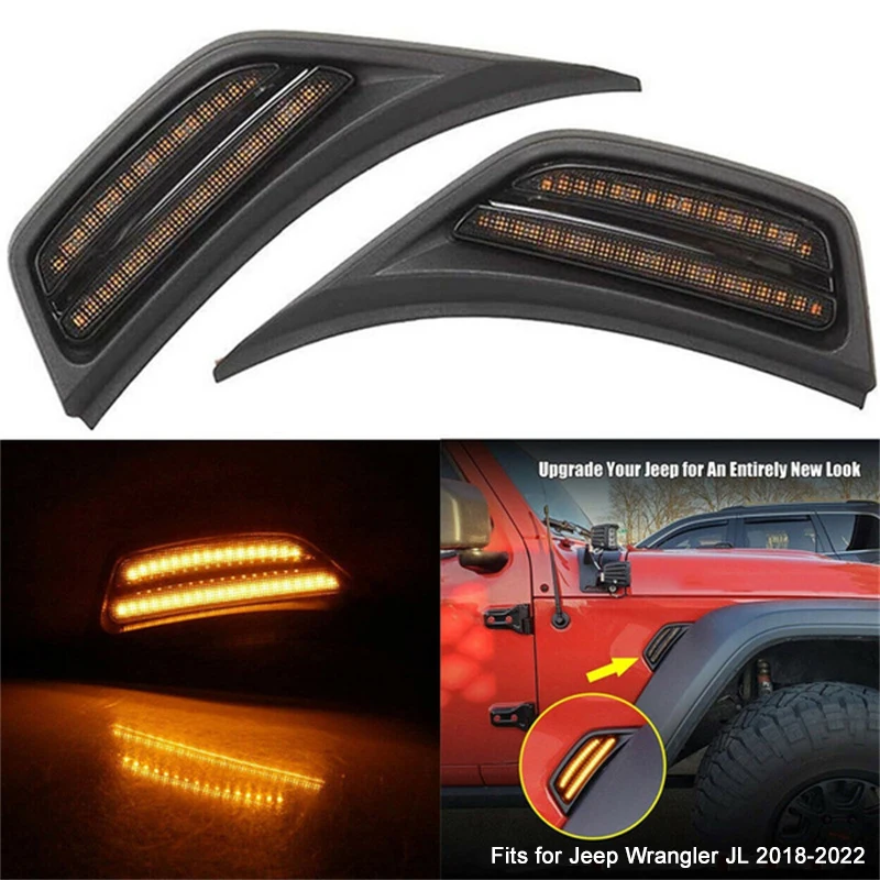 

2pcs/set LED Amber Front Fender Marker Lights Fit for Jeep Wrangler JL 2018-2022