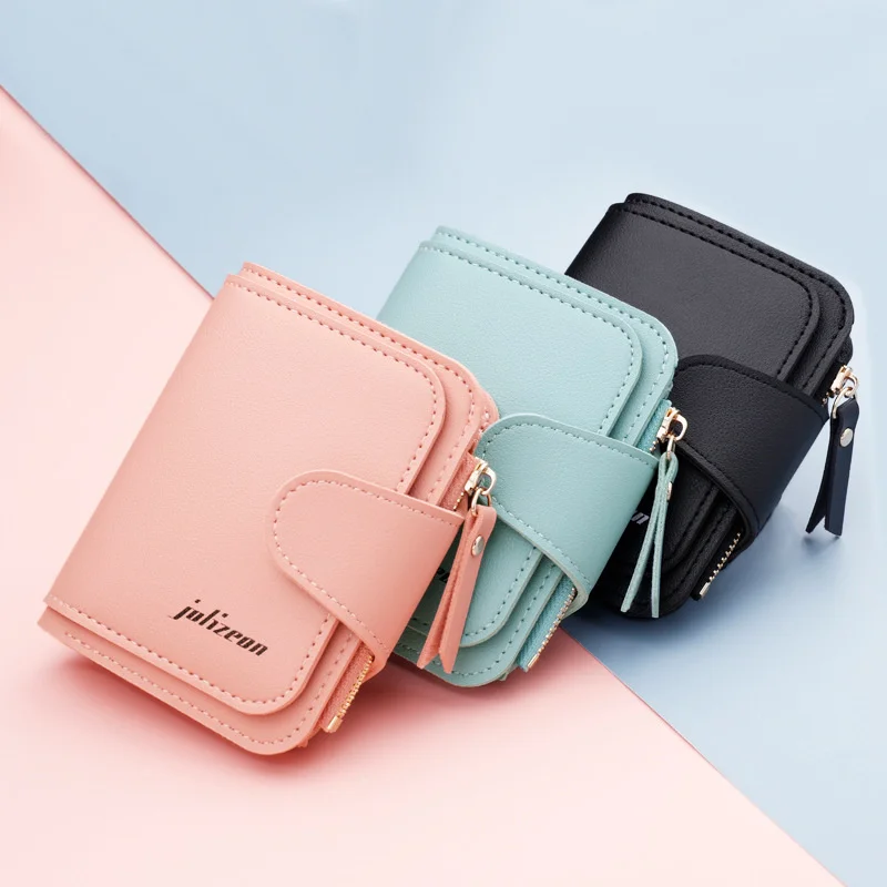 

Women 2 Fold 8 Card Position Short Walle Purse Candy Color Credit Card Holder Case PU Leather Coin Purse Female Money Card Bag