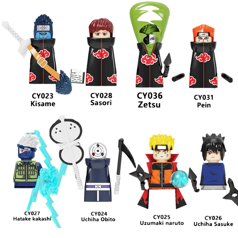 

Naruto Anime Bricks Building Blocks Sasuke Kakashi Akatsuki Cartoon Mini Action Figures Weapon Building Blocks Toys Kid Gifts