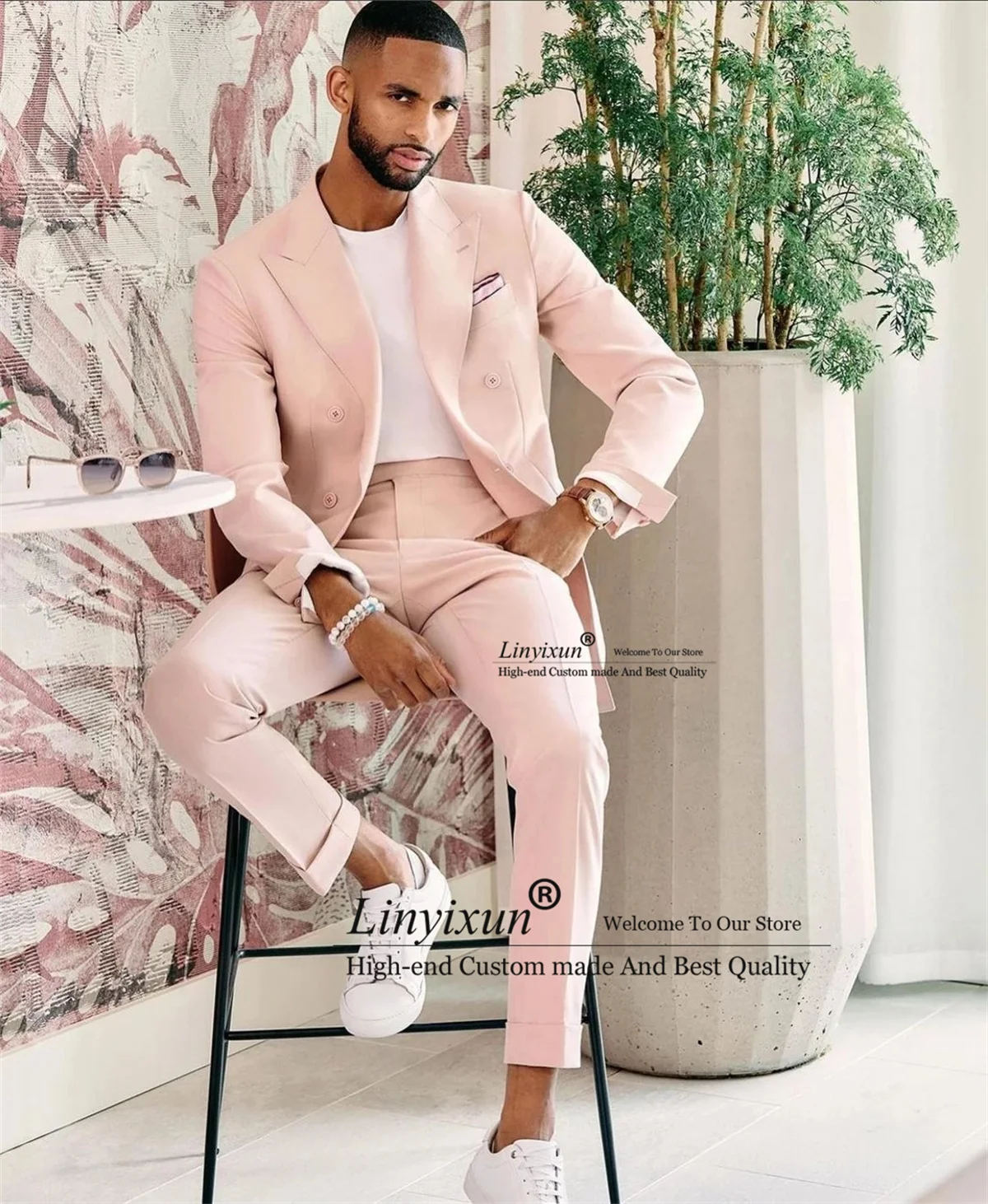 Fashion Pink Wedding Suits For Men Slim Fit Groom Tuxedos 2 Pieces Jacket Pants Set Male Prom Party Blazer Terno Masculino |