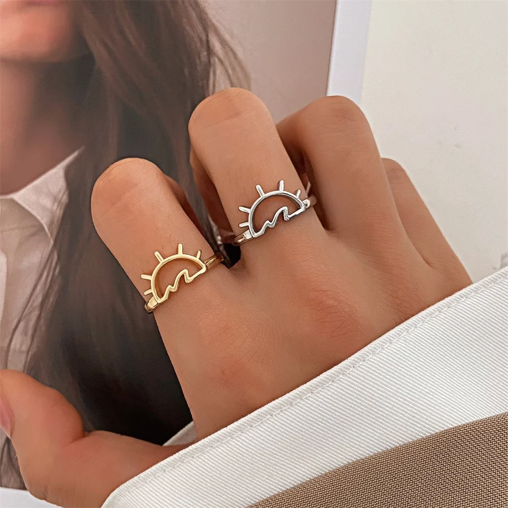 

Simple Waves Sun Ring for Women Fashion Trendy Scenic Rings Landscape Adjustable Opening Jewelry Female Rings Party Gifts 2023