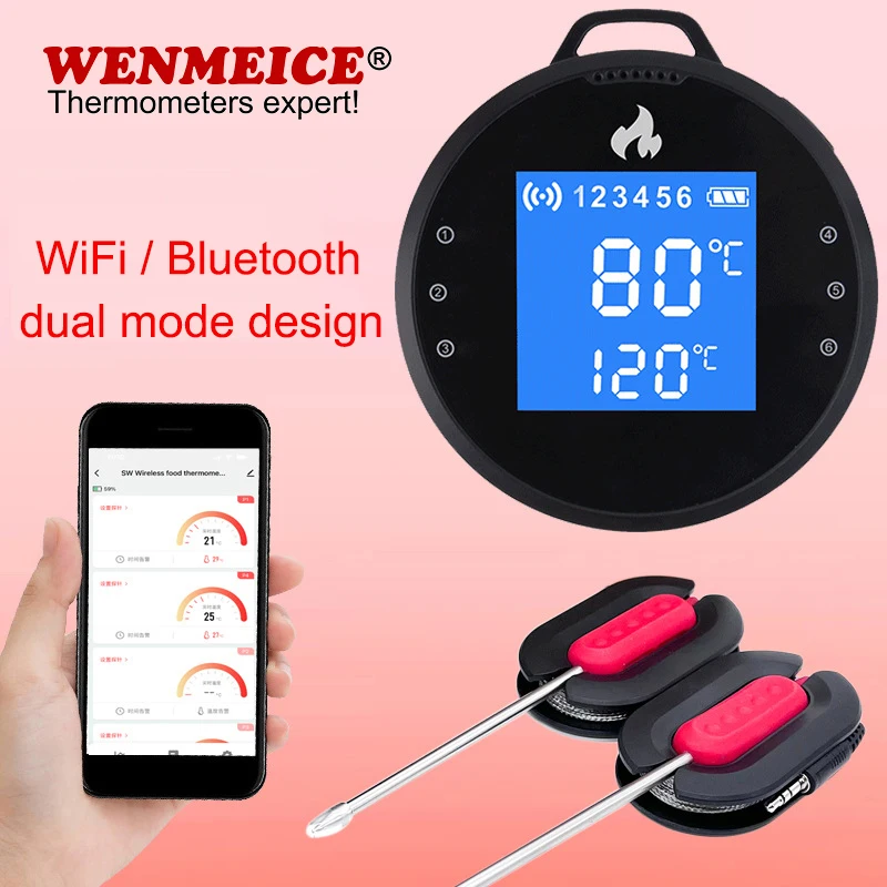 

Hot Sale USB Rechargeable Smart Wireless WIFI BBQ Thermometer for Smoker Grilling Oven