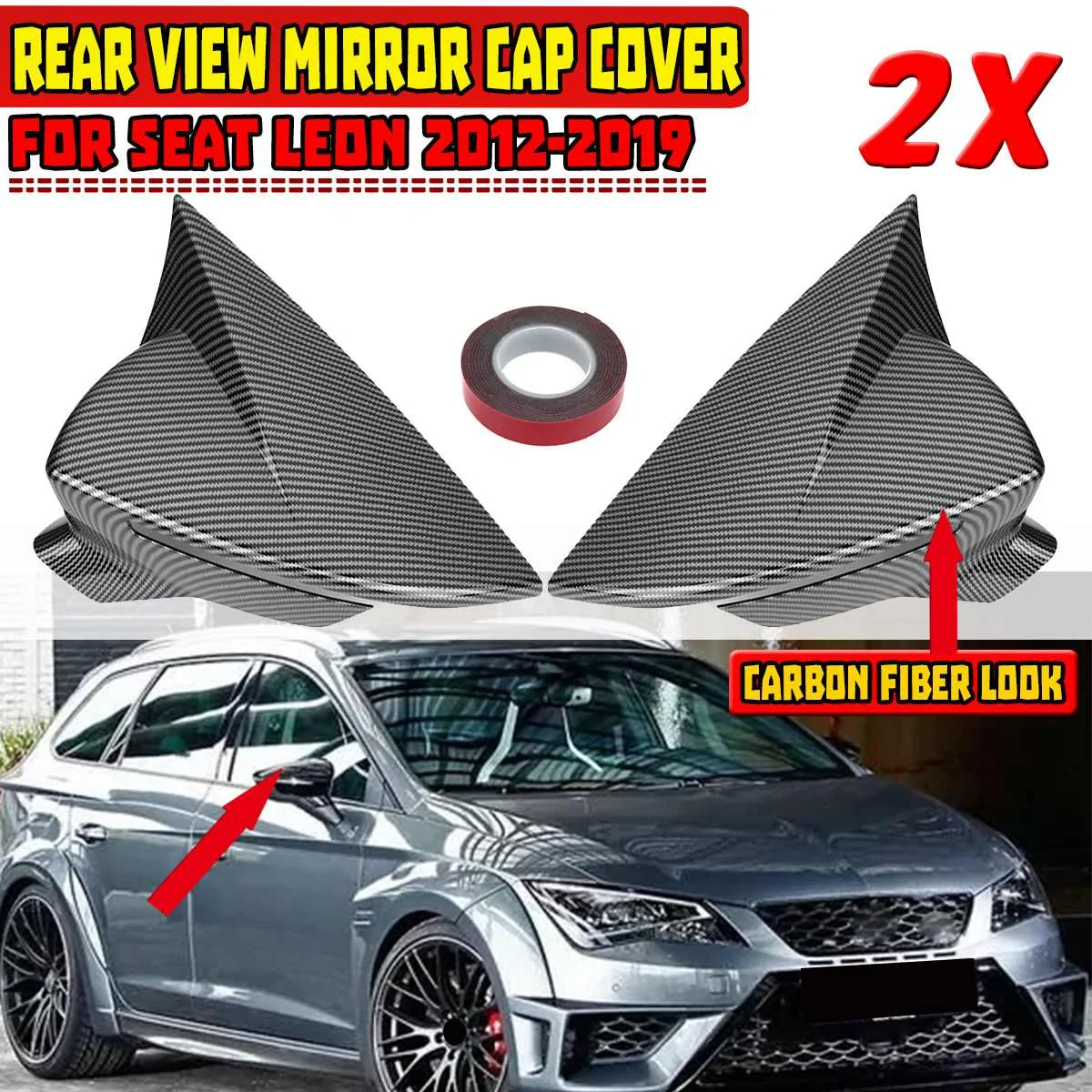 

2pcs Black Add on Side Mirror Cover Rearview Caps For Seat Leon MK3 MK3.5 5F ST FR Cupra 2012 2013 2014 2015-2019 Mirror Cover