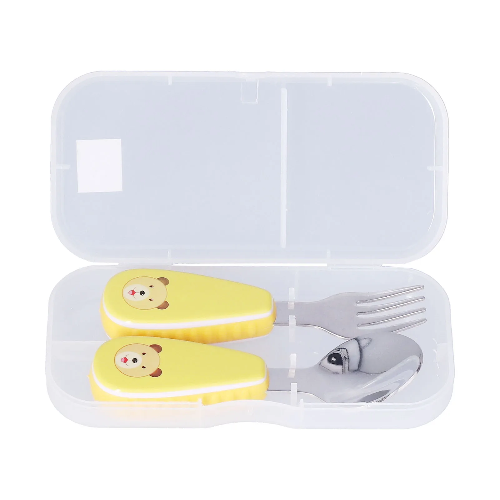 

2Pcs/Set Children Flatware Cute Flame Retardant Non Slip Heat Insulated 304 Stainless Steel Spoon Fork for Home KitchenYellow