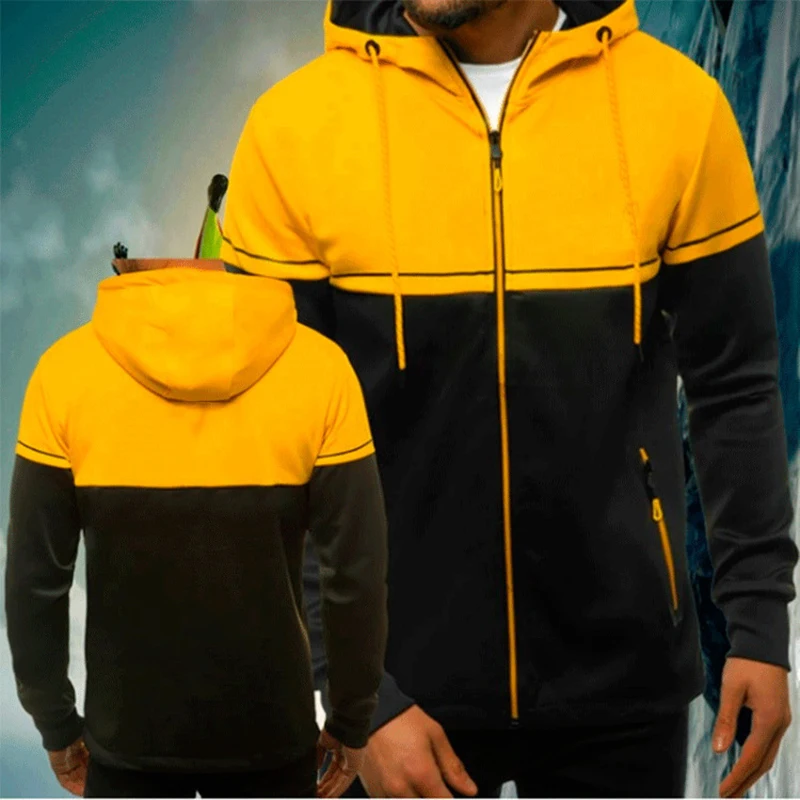 

Spring And Autumn New Fashion Men's Jacket Casual Coat Zipper Drawstring Hoodies Patchwork Male Sweatshirt Clothing For Man