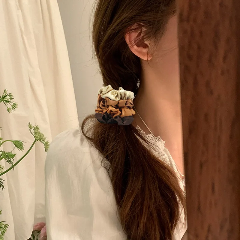 12шт/набор Женские красочные атласные резинки для волос Эластичные шелковые