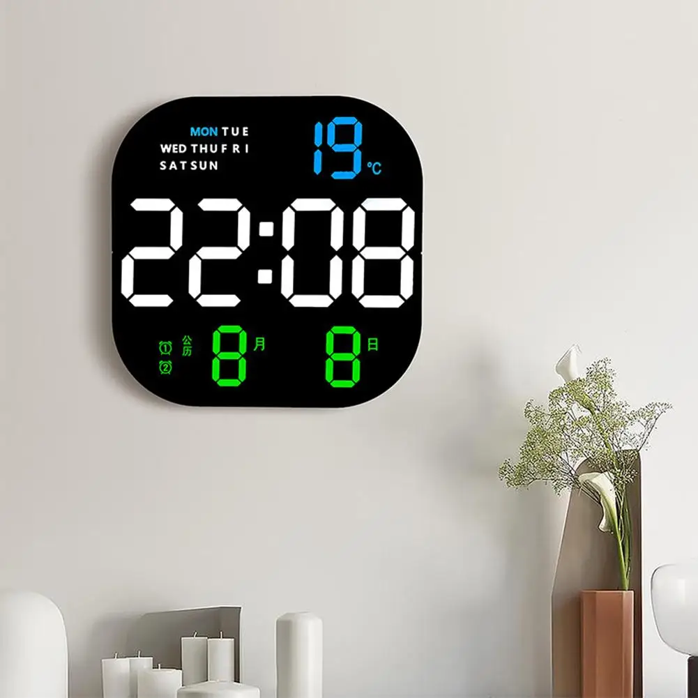 

Adjustable Wall Clock Display Remote Date Time Temperature Led Clock 10 Brightness Level Control Alarm Wall-mounted Digital