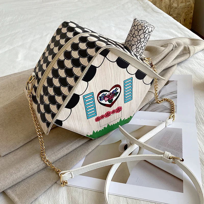 

Fashion Creativity Funny Personality Simulation House Shoulder Bag Women's Pu Leather Messenger Bag Cute Crossbody Chain Bag