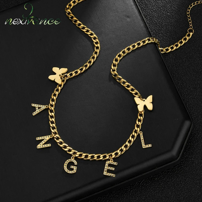 

Модное Трендовое ожерелье Nextvance с именем на заказ, подвеска из нержавеющей стали с персонализированными буквами-бабочками для женщин и мальчиков, свадебные украшения, подарок