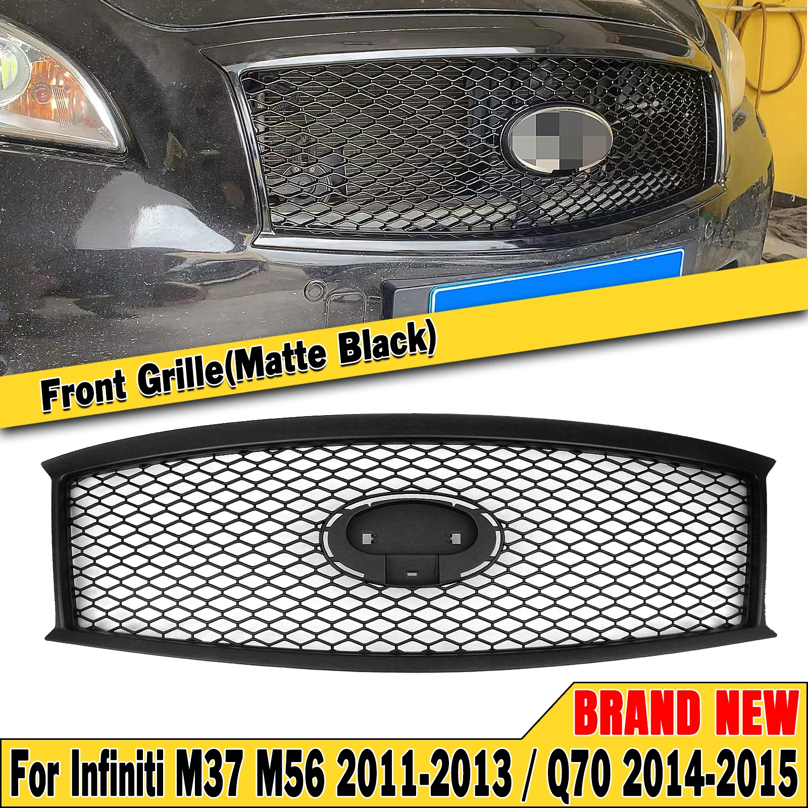 

Car Grills Front Grille For Infiniti M37 M56 2011-2013 Q70 2014-2015.4 Honeycomb Style Gloss/Matte Black Upper Bumper Hood Mesh