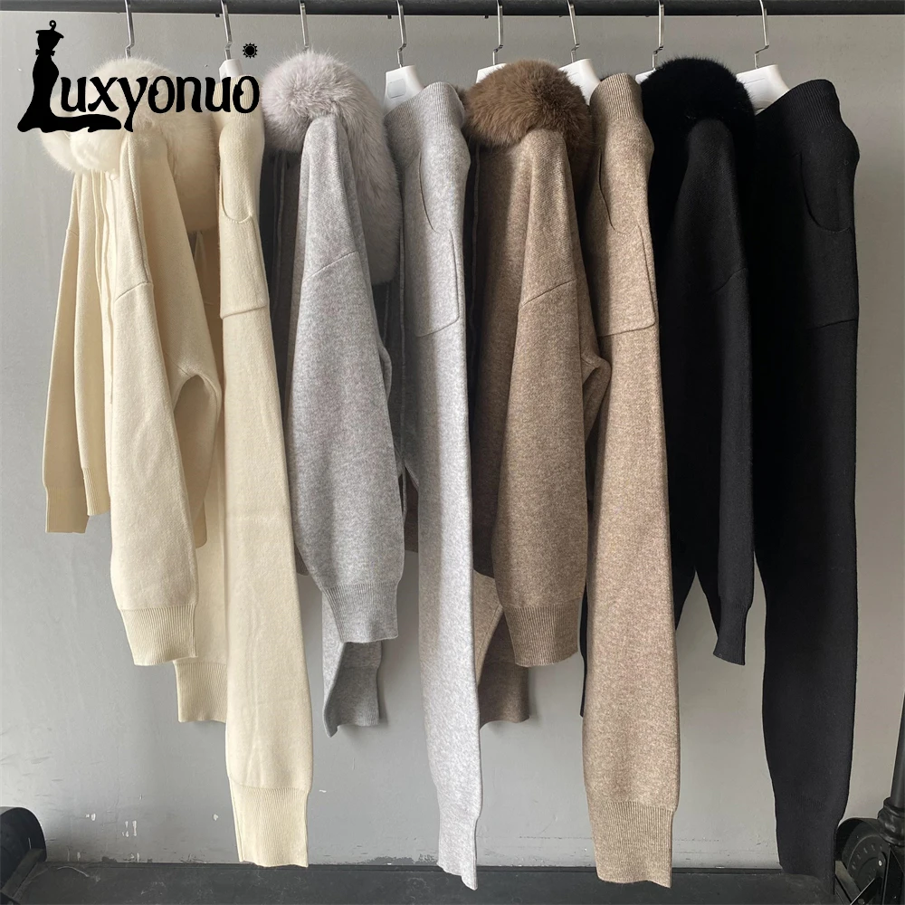 Luxyonuo женский комплект свитера с воротником из искусственного меха осенний