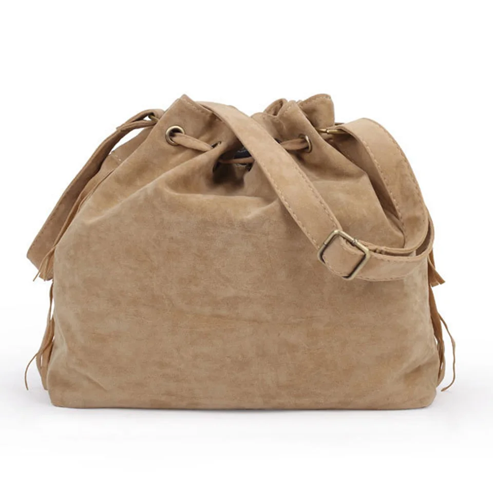 Women'S Bag New Vintage Frosted Tassel Bucket Bag High Quality Women'S Shoulder Bag Youth Girls Drawstring Underarm Bag M897