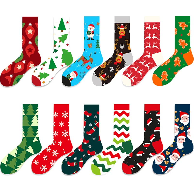 Женские рождественские носки, подарки для женщин, забавная Новинка, красочные хлопковые праздничные короткие носки, Рождественский Санта-К...