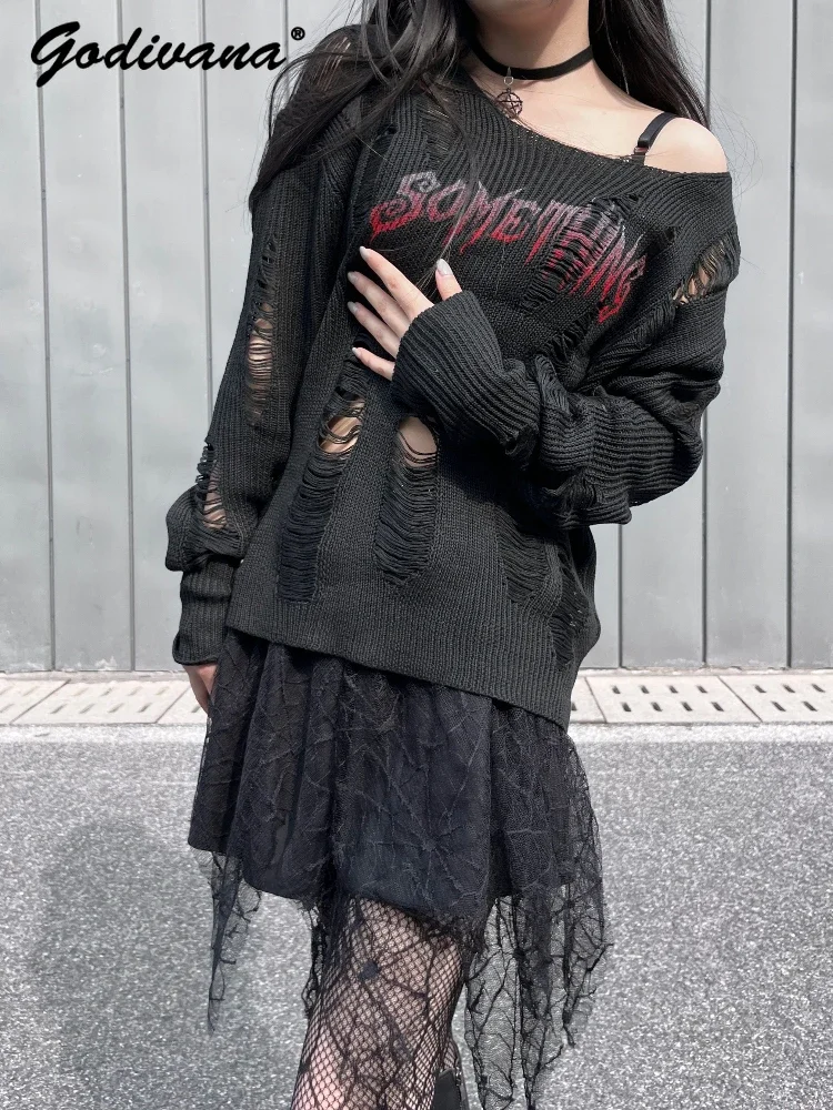 Оригинальный темный готический рок-весенний женский крутой рваный топ Subculture Y2K