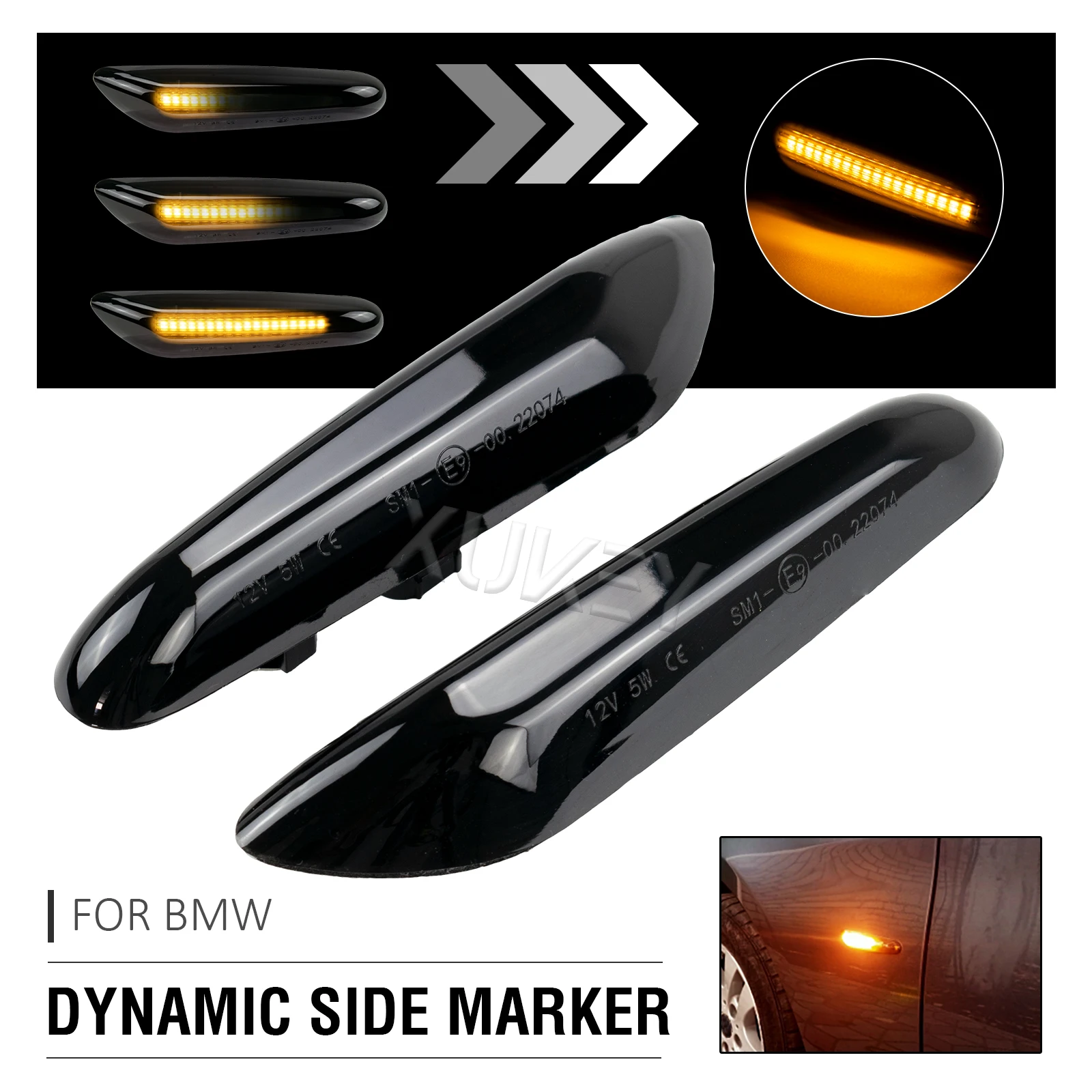 

2x боковой маркер плавные огни дымчатый указатель поворота Индикатор Динамический светодиодный автомобильный Стайлинг для BMW E90 E92 E60 E87 E82 E46 ...