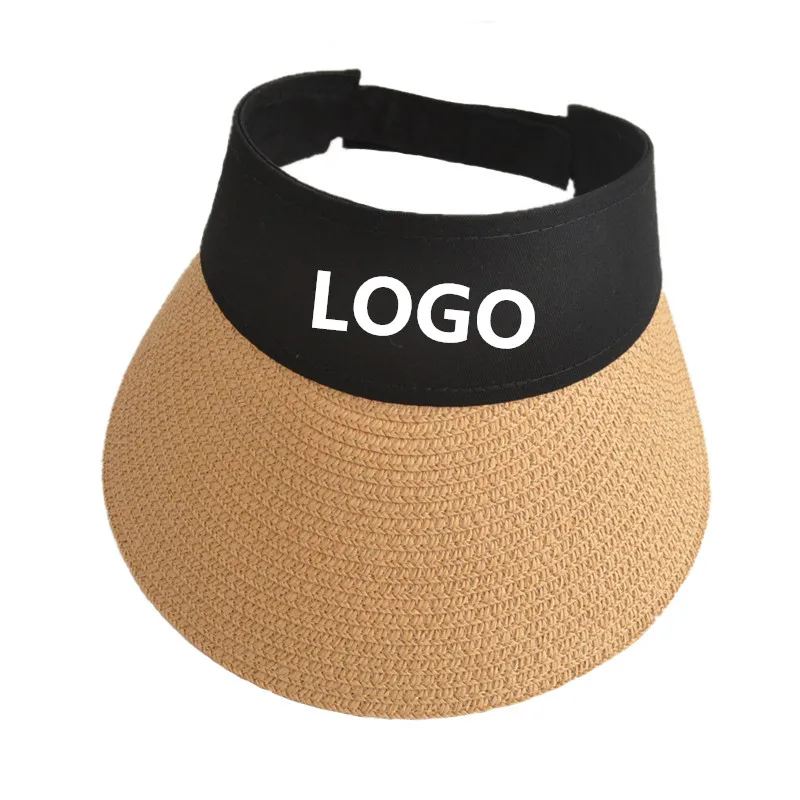

Custom Logo Print Picture Hat Wide for Women's Wide Brim Roll-up Straw Visor Hats Fashion Foldable Large Brim Beach Cap