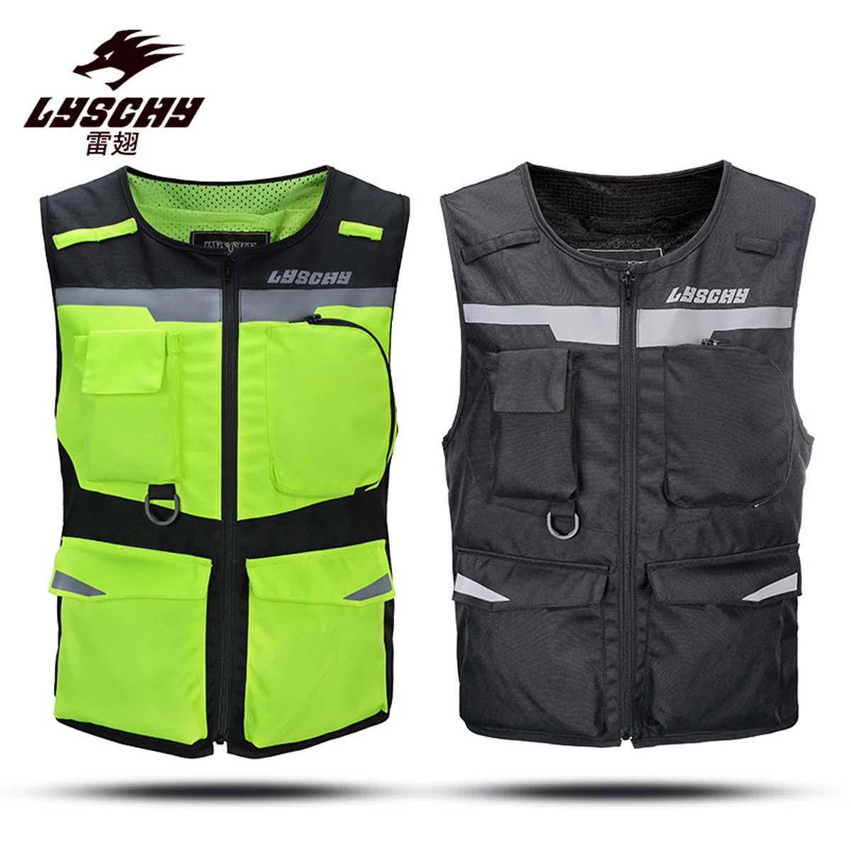 

LYSCHY Motorcycle Vest Moto Motorbike Waistcoat Clothing Motocross Racing Touring Night Riding Reflective Jacket Vest+CE Pads