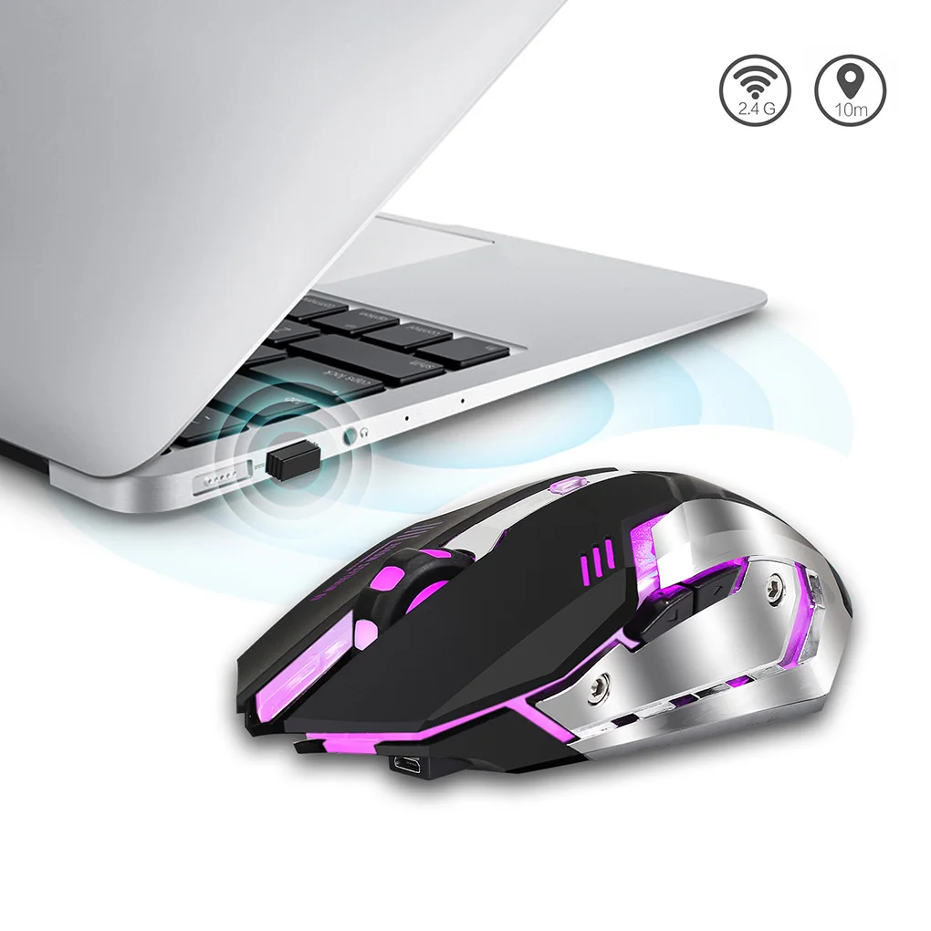 

Wireless Mouse 7 Color Breathing Light Rechargeable Desktop Computer Laptop 2 4G 6 Buttons Gaming Mouse