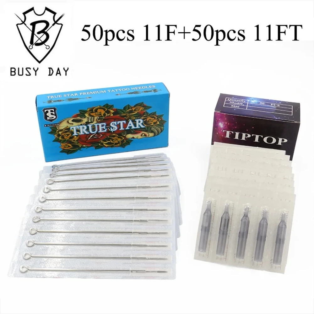 

TRUE STAR (11F+11FT) 50pcs Disposable Sterile Standard Tattoo Needles Round Magnum Flat for Machine Grips Tips Tattoo Supply