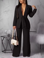 aomei elegant women white blazer sets lace up jacket tops straight pants summer classy 2 piece set outfit business party outwear