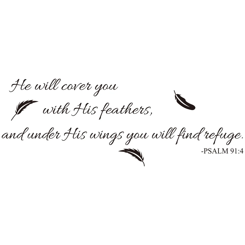 

1PC Bible Verse Peel and Stick Removable Christian Vinyl DIY Will Cover You With His Feathers Wall Sticker