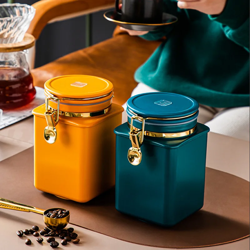 

1.1L Plastic Square Food Storage Jar with Lid Coffee Beans Tea Grains Canister Home Kitchen kitchen items food container