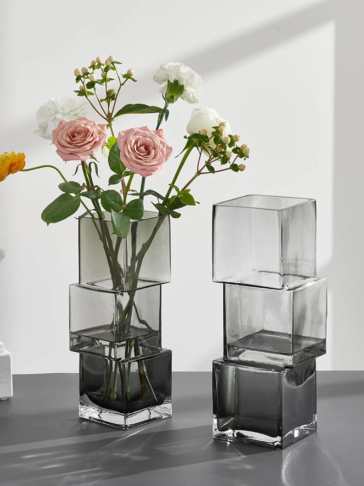 

INS Style Glass Vase Transparent High-End Entry Lux Decoration Creative Living Room Flower Arrangement High-Grade Sense