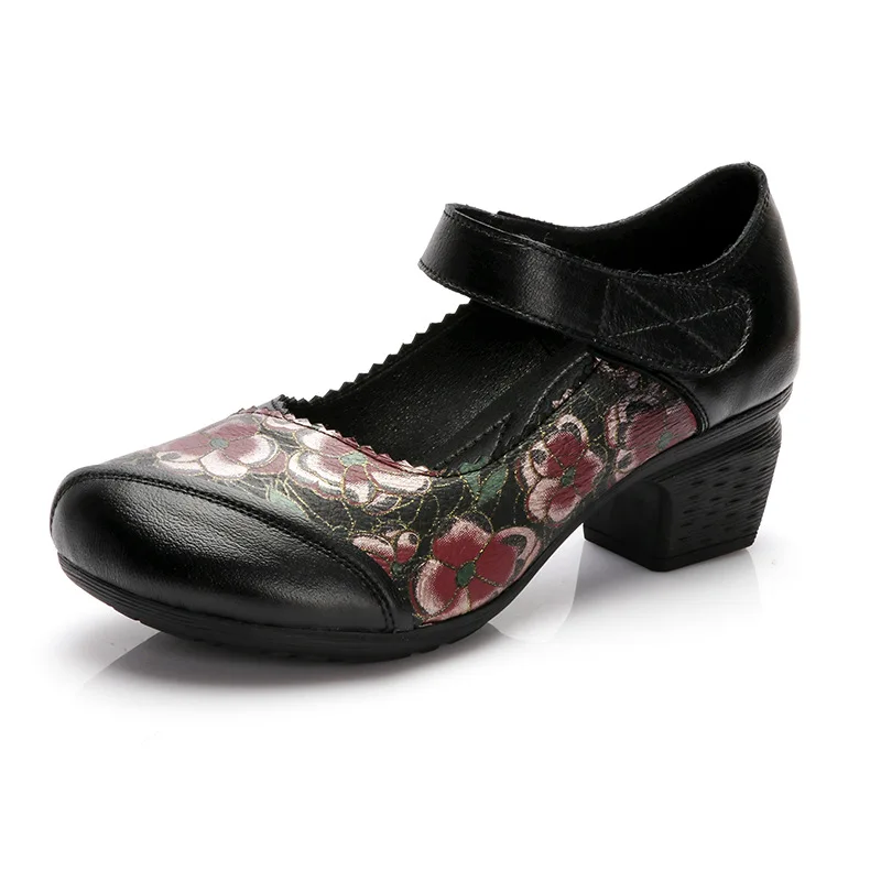 Retro Pumps Shoes For Women Med Block Heels Handmade Mary Janes Shoes 2023 Ladies Vintage True Leather Elegant Pumps Shoes 2023