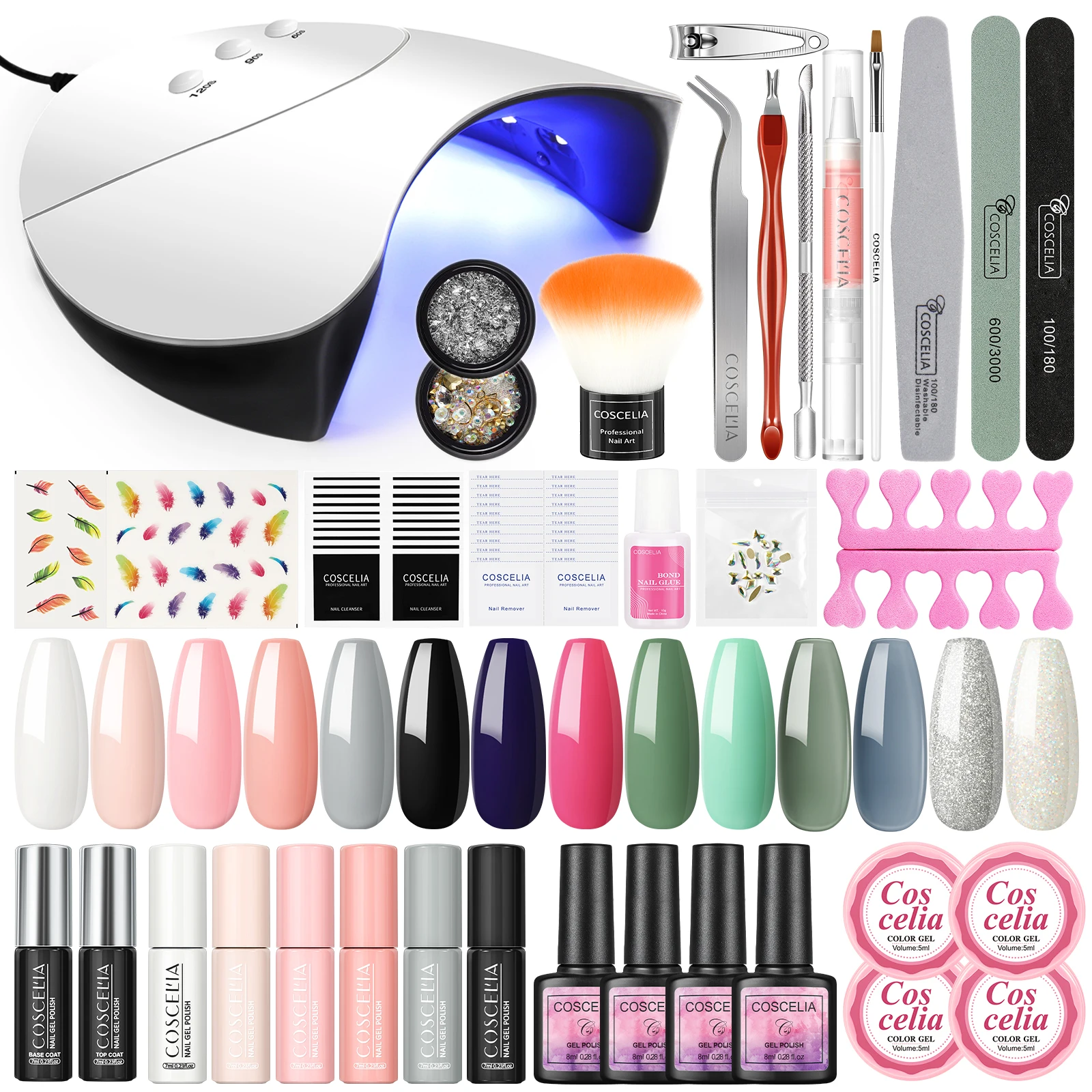 

COSCELIA Gel Nail Polish Set with UV LED Lamp for Nail Art Decoration Manicure Set Nail Kit Professional Set Base Top Coat