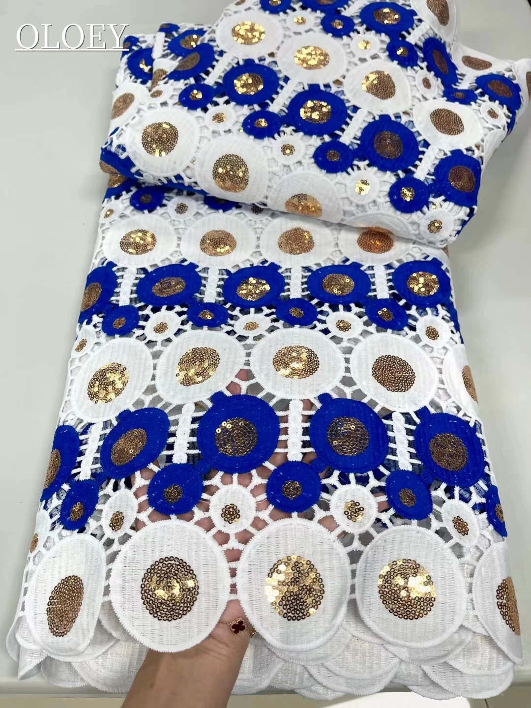 

Classic Elegant High Quality African Embroidery Two Color Guipure Lace with Sequins Fabric For Party Dress JY3240