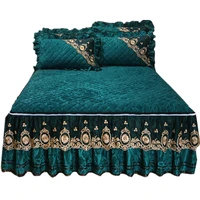 autumn and winter velvet warm thick lace bedspread bed skirt non slip short plush bedspread mattress cover removable