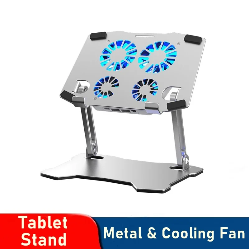 Evrensel soğutma Tablet standı ayarlanabilir alüminyum bilgisayar standı 4 soğutma fanı taşınabilir dizüstü bilgisayar tutucu iPad Pro 12.9 10.2