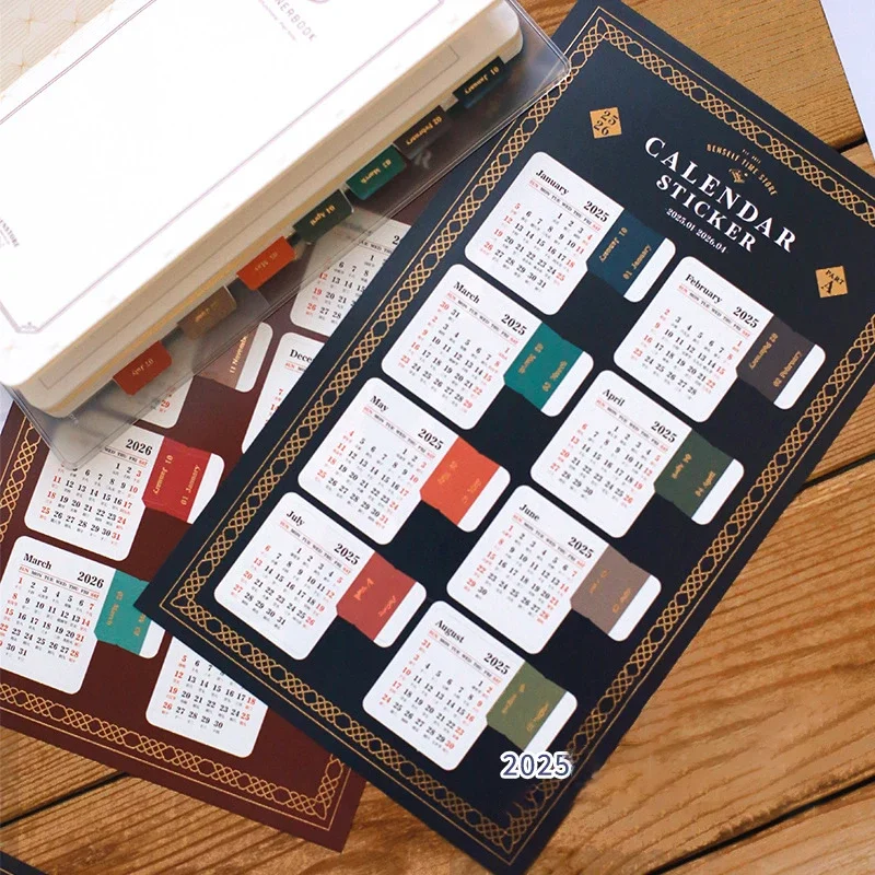 Наклейки-календарь на 2025 год 2 листа винтажная золотая фольга блокнот